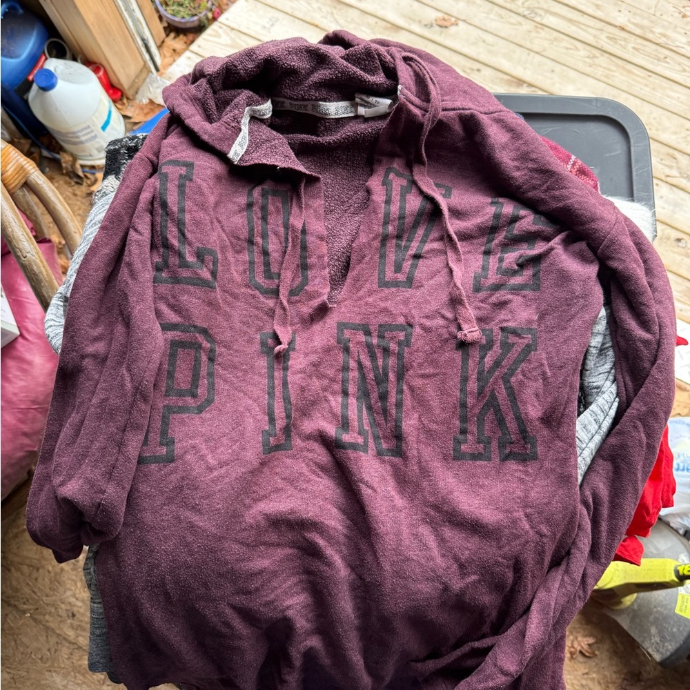 Love Pink Hoodie in Deep Burgundy Purple Good XS Victoria Secret Sweater Long